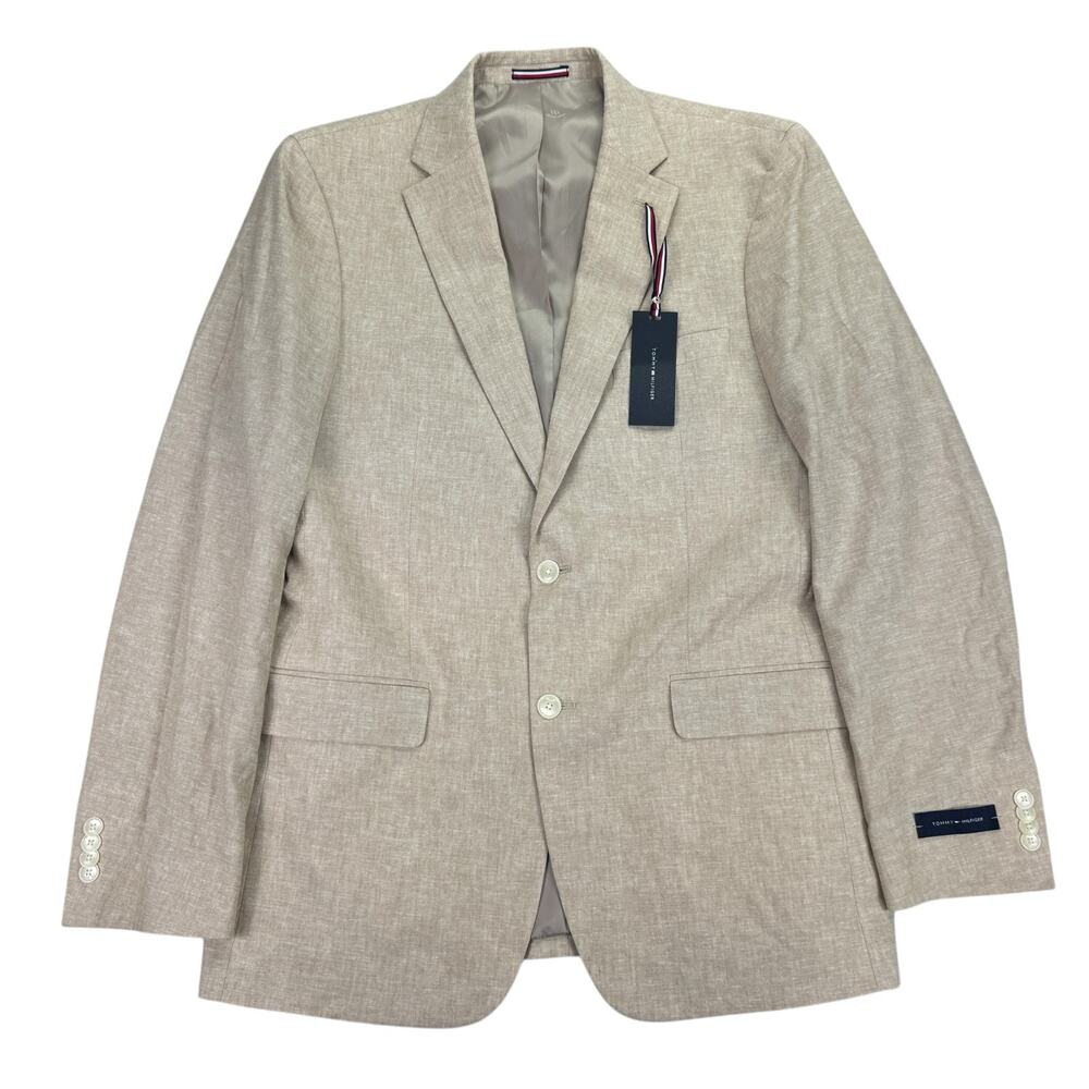 Tommy Hilfiger Mens Conrad Modern Fit Linen Blend Sport Coat Tan 42L